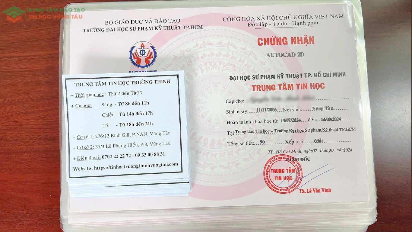 Chứng chỉ autocad trung tâm tin học vũng tàu