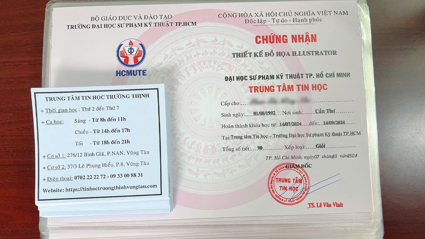 Chứng chỉ học illlustrator tại tin học Vũng Tàu