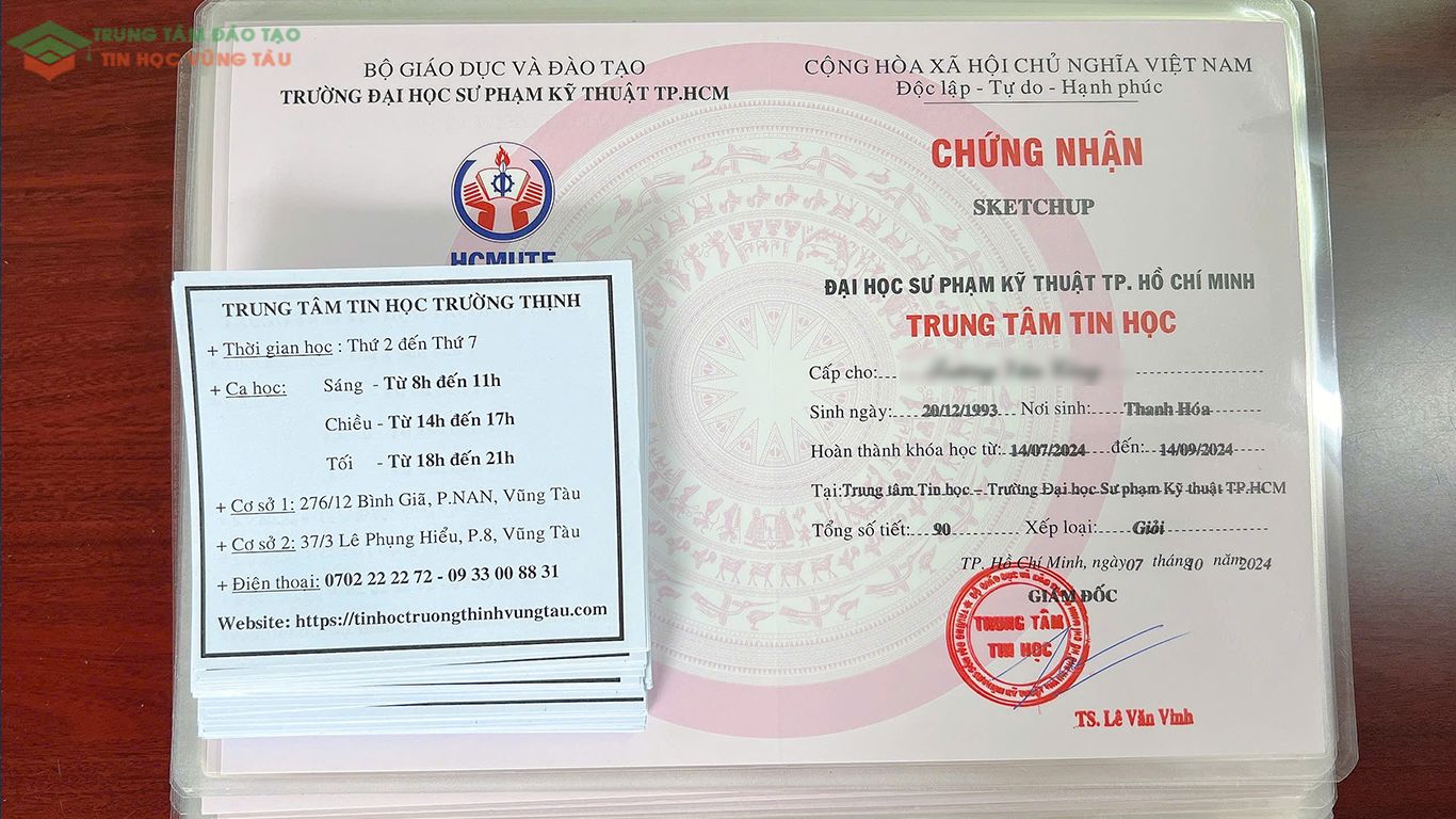 Chứng chỉ sketchup vũng tàu